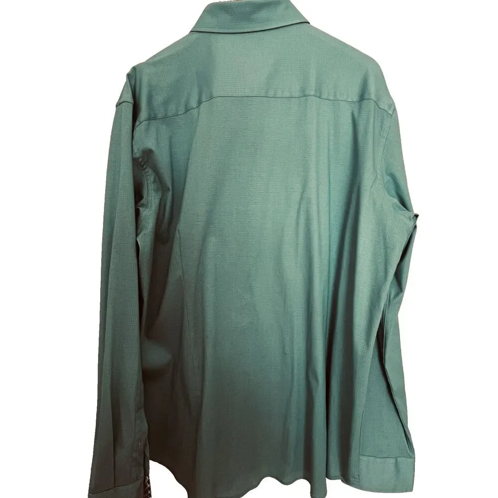 Buttercloth Mens Shirt 2XL Aqua Blue Micro Check Button Up Cotton Flip Cuff - Picture 3 of 11